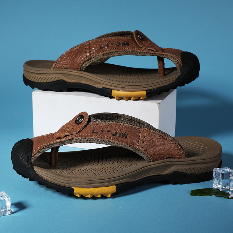 New Men's Genuine Leather Flip - Flip Flop Leather Men avaliação e preço