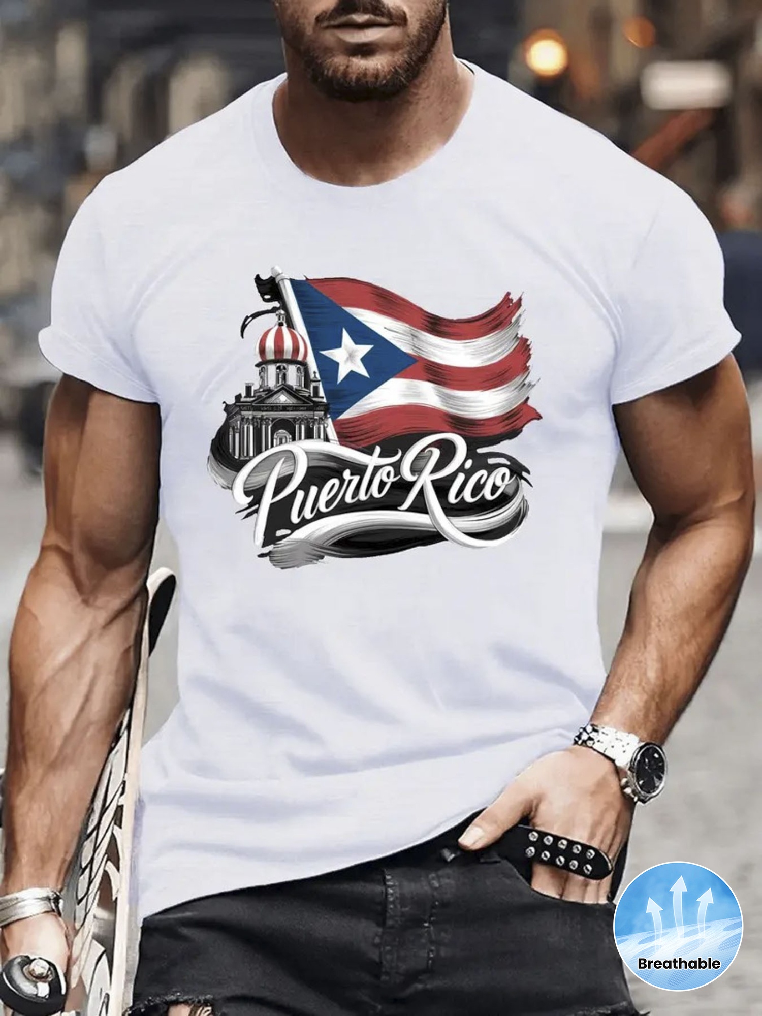  Pure Cotton Puerto Rico Flag  - Linen Shirt Breathable avaliação e preço