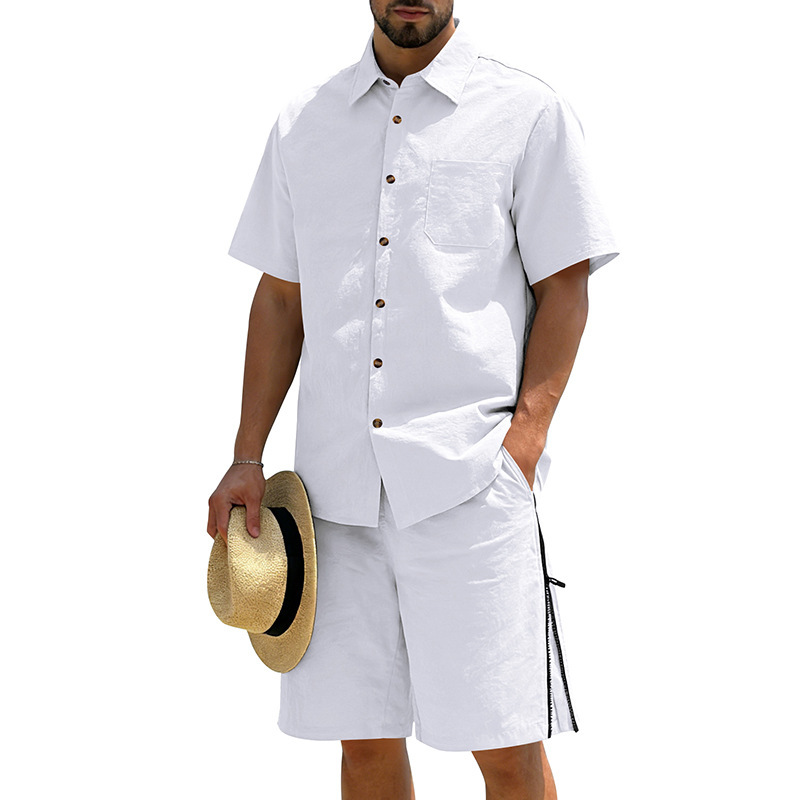 Men's Casual Cotton Linen 2 Pi - Short Linen Drawstring avaliação e preço