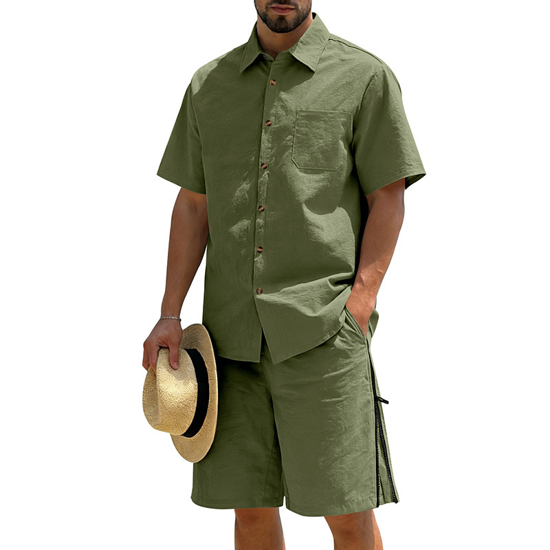 Men's Casual Cotton Linen 2 Pi - Short Linen Drawstring avaliação e preço