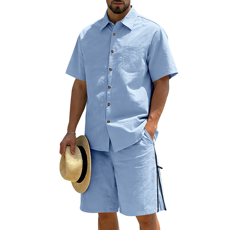 Men's Casual Cotton Linen 2 Pi - Short Linen Drawstring avaliação e preço