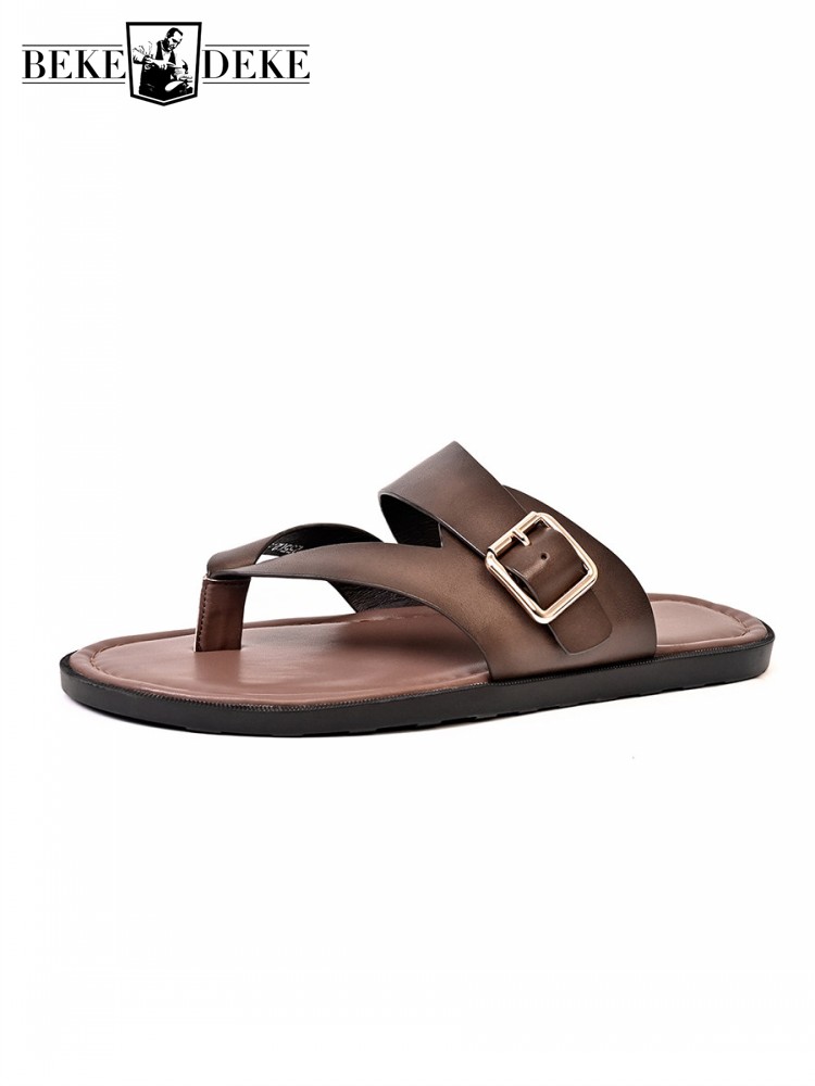 Outside Summer Mens Flat Shoes - Flip Flop Leather Men avaliação e preço