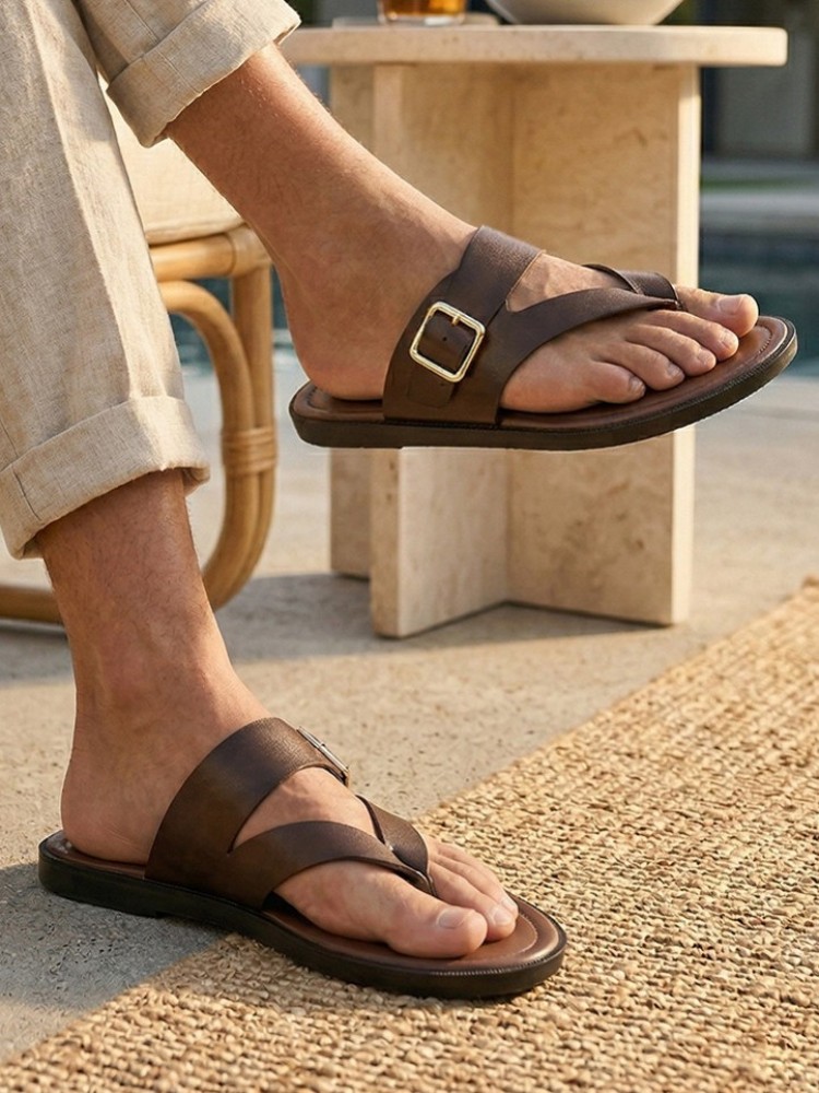 Outside Summer Mens Flat Shoes - Flip Flop Leather Men avaliação e preço