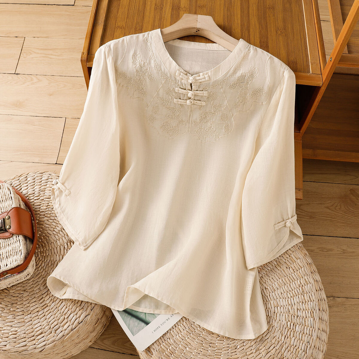 Chinese Style Round Collar But - Shirt Camp Collar avaliação e preço
