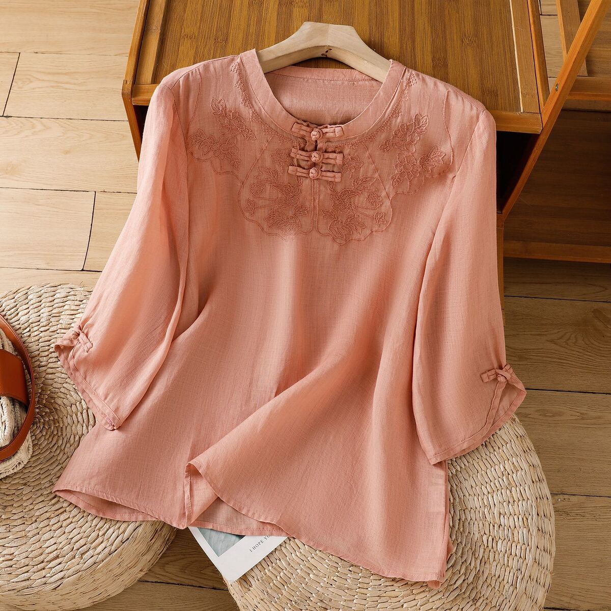 Chinese Style Round Collar But - Shirt Camp Collar avaliação e preço