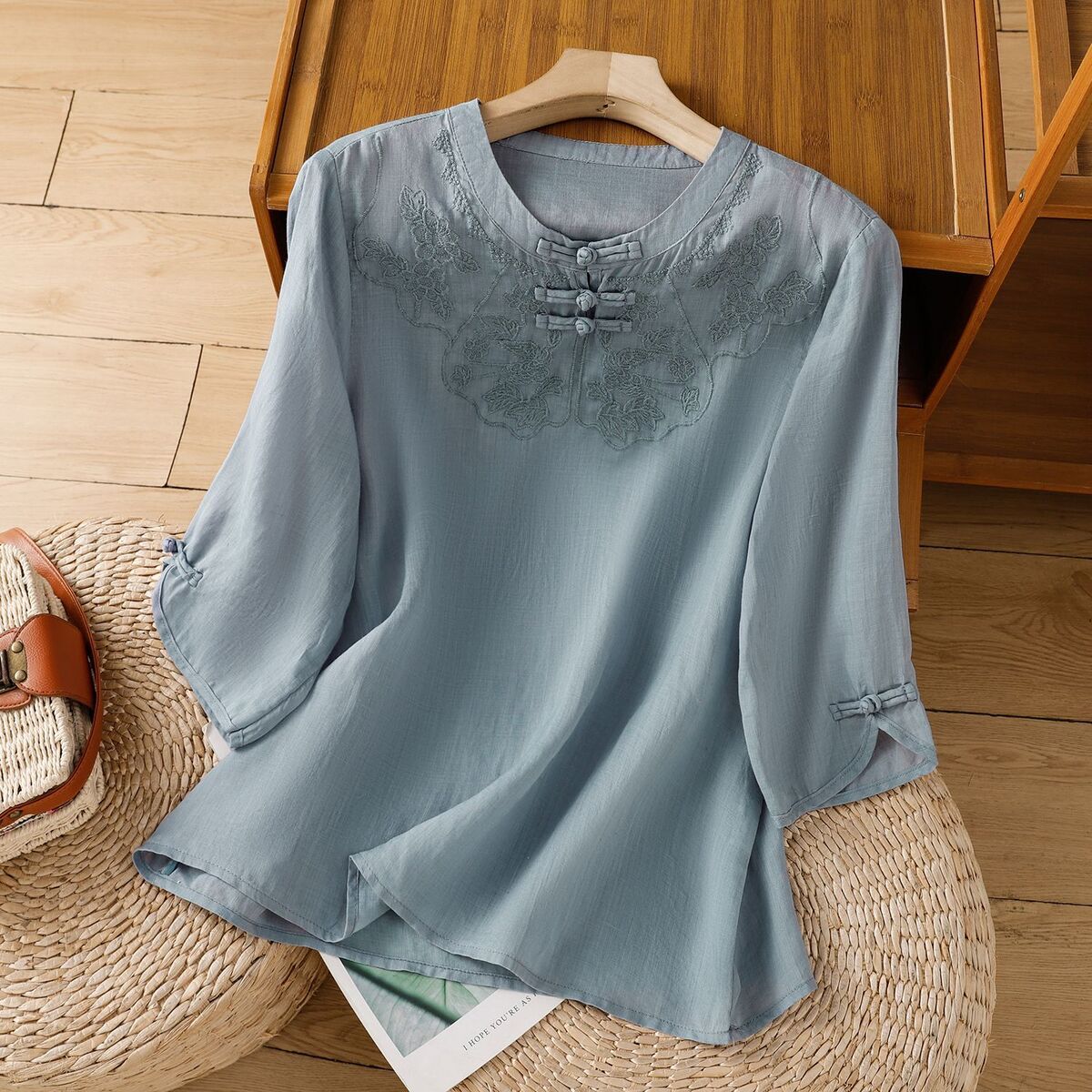 Chinese Style Round Collar But - Shirt Camp Collar avaliação e preço