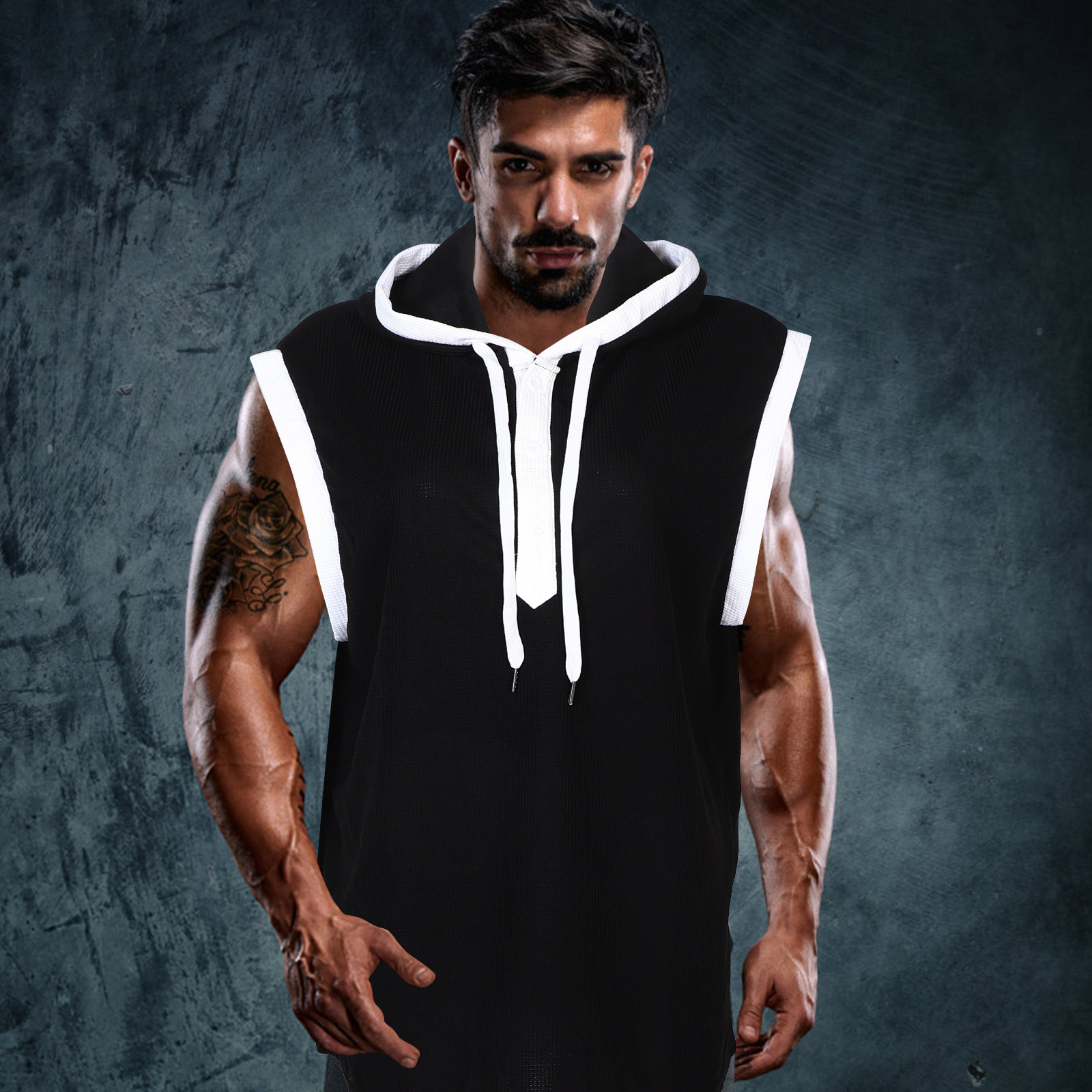 Men Sleeveless Hooded Shirt Mu - Tank Top Muscle avaliação e preço