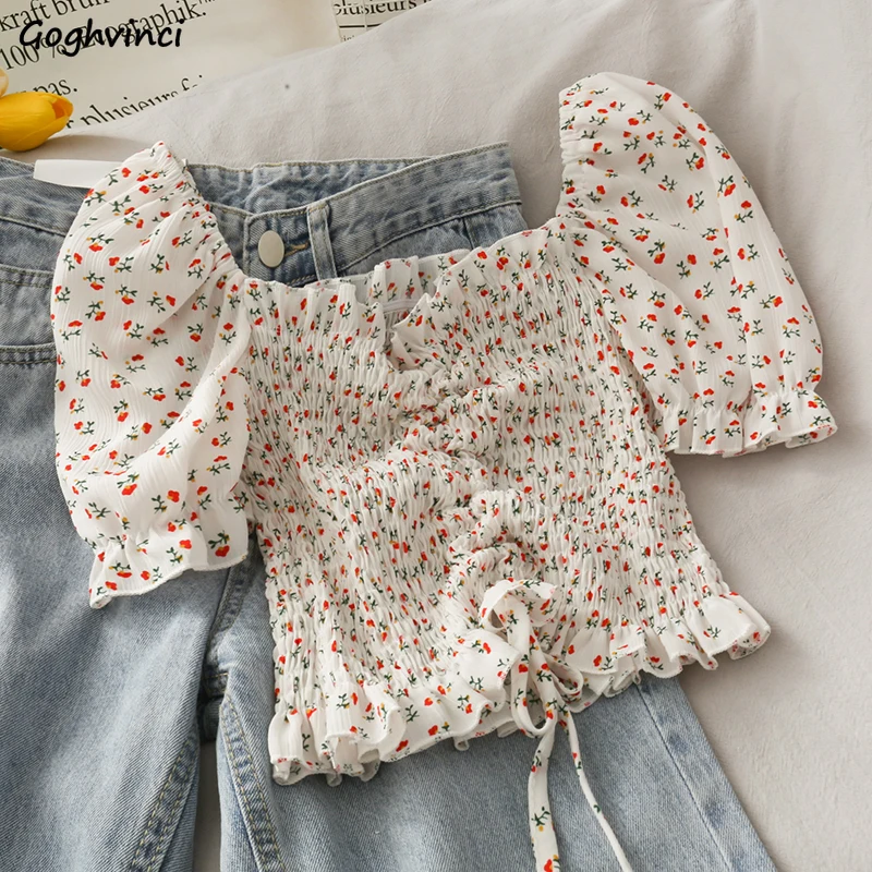 Blouses Shirts Women Floral Dr - Short Linen Drawstring avaliação e preço