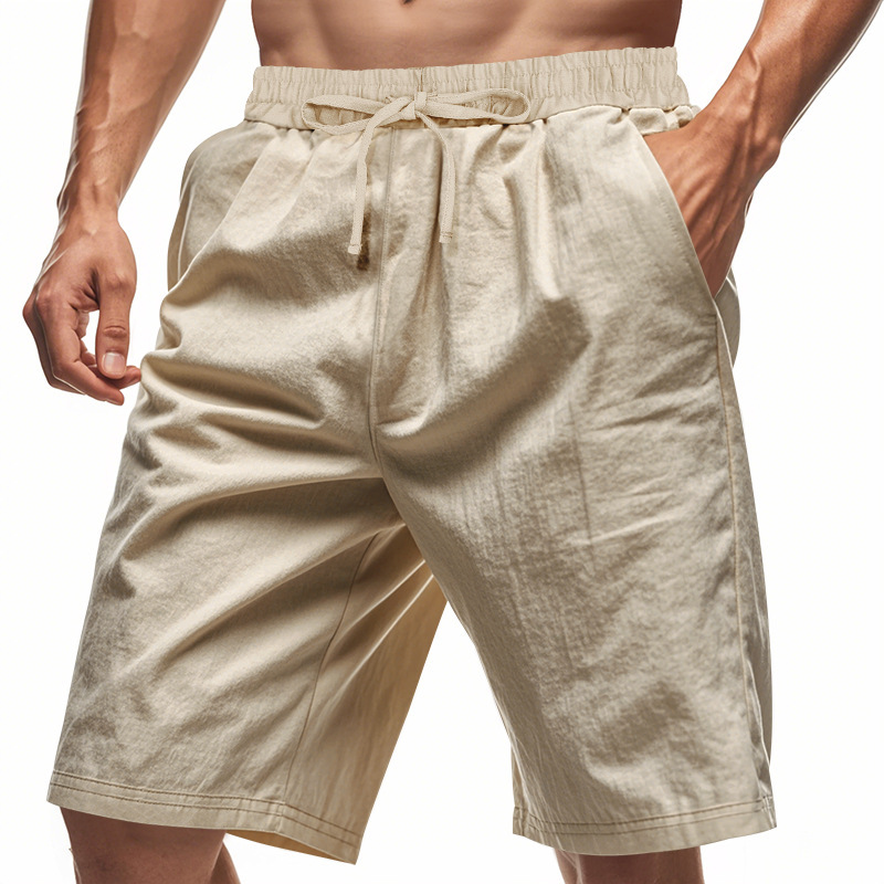 2026 New Men Cotton Linen Beac - Short Linen Drawstring avaliação e preço