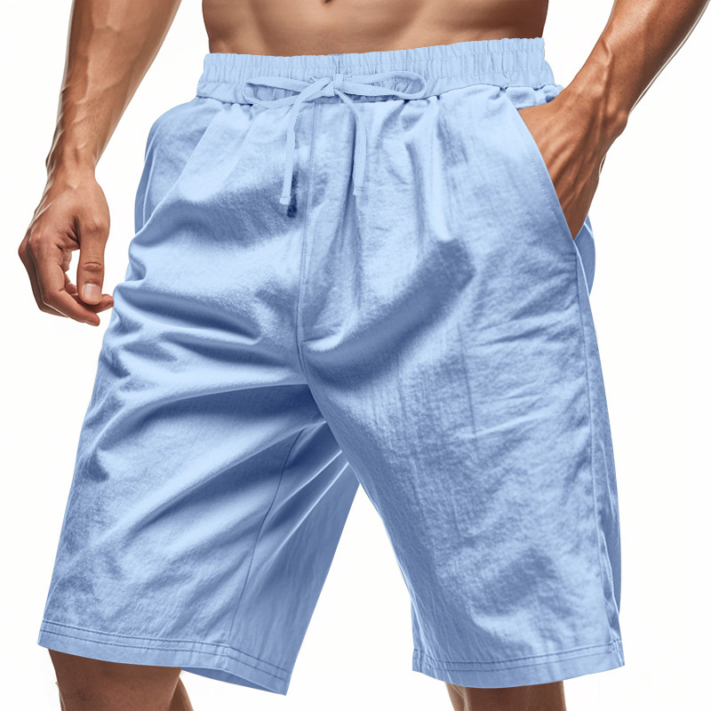 2026 New Men Cotton Linen Beac - Short Linen Drawstring avaliação e preço
