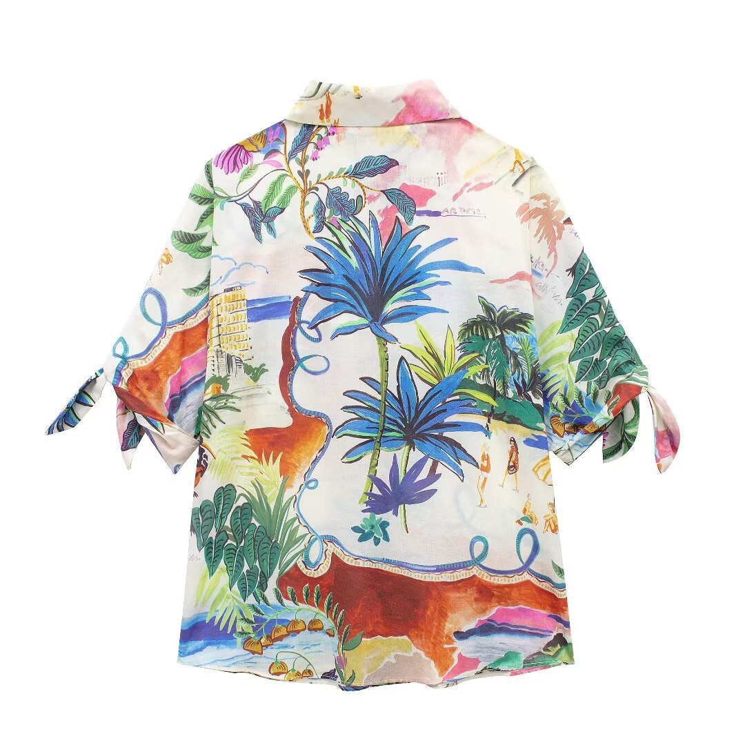 Chic Printed Lapel Single Brea - Resort Shirt Floral avaliação e preço