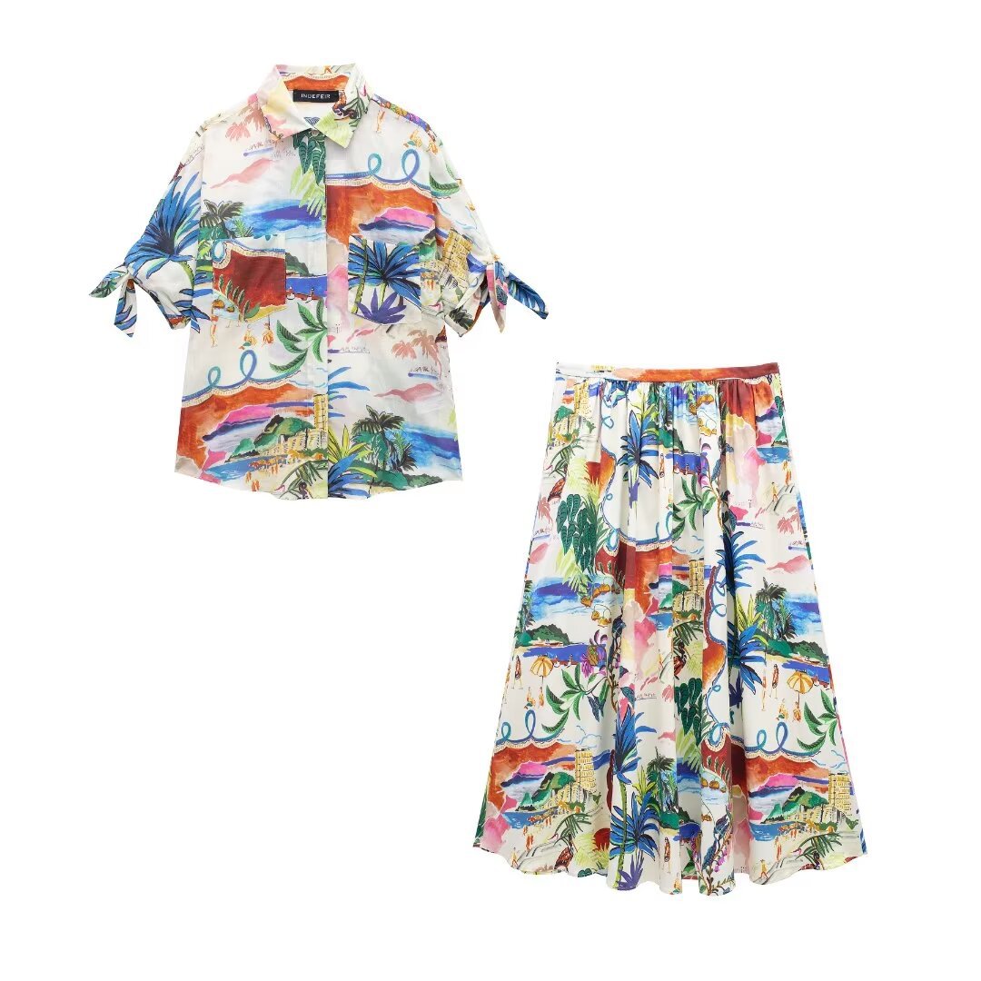Chic Printed Lapel Single Brea - Resort Shirt Floral avaliação e preço