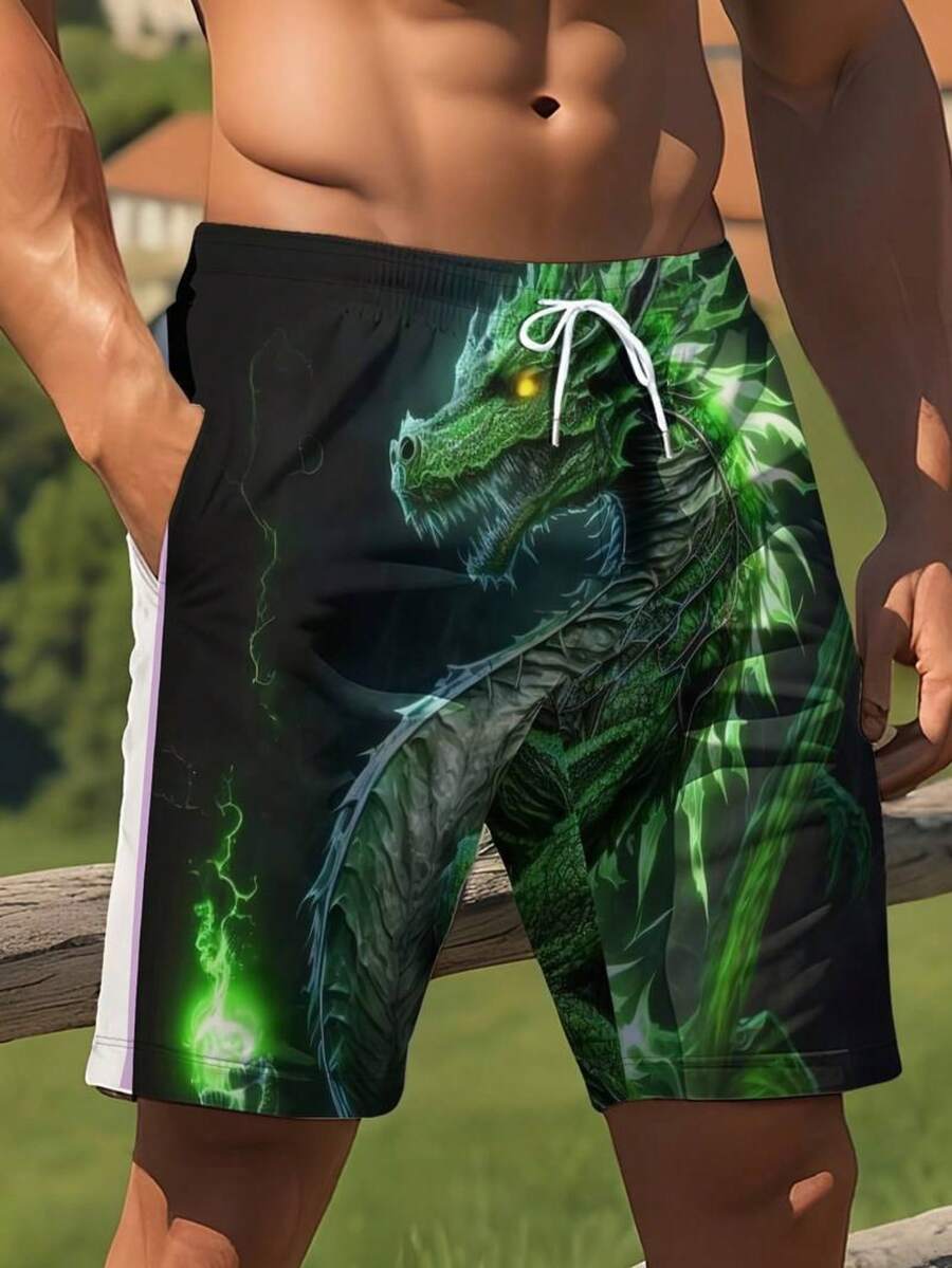 Mens Dragon Print Drawstring W - Swim Trunk Quick Dry avaliação e preço