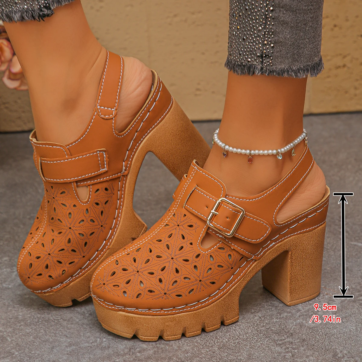 Large Size Women's Thick Heel  - Casual Sandal Leather avaliação e preço