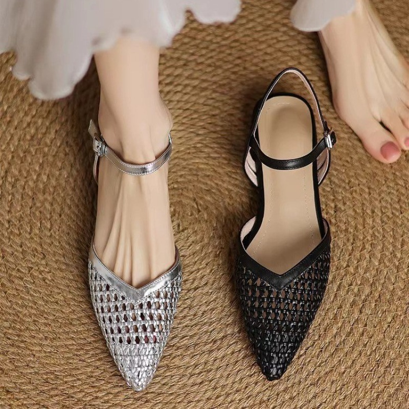 French pointed-toe woven high- - Casual Sandal Leather avaliação e preço