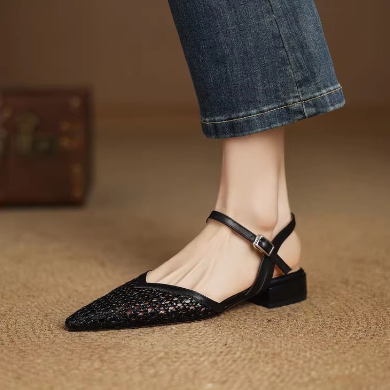 French pointed-toe woven high- - Casual Sandal Leather avaliação e preço
