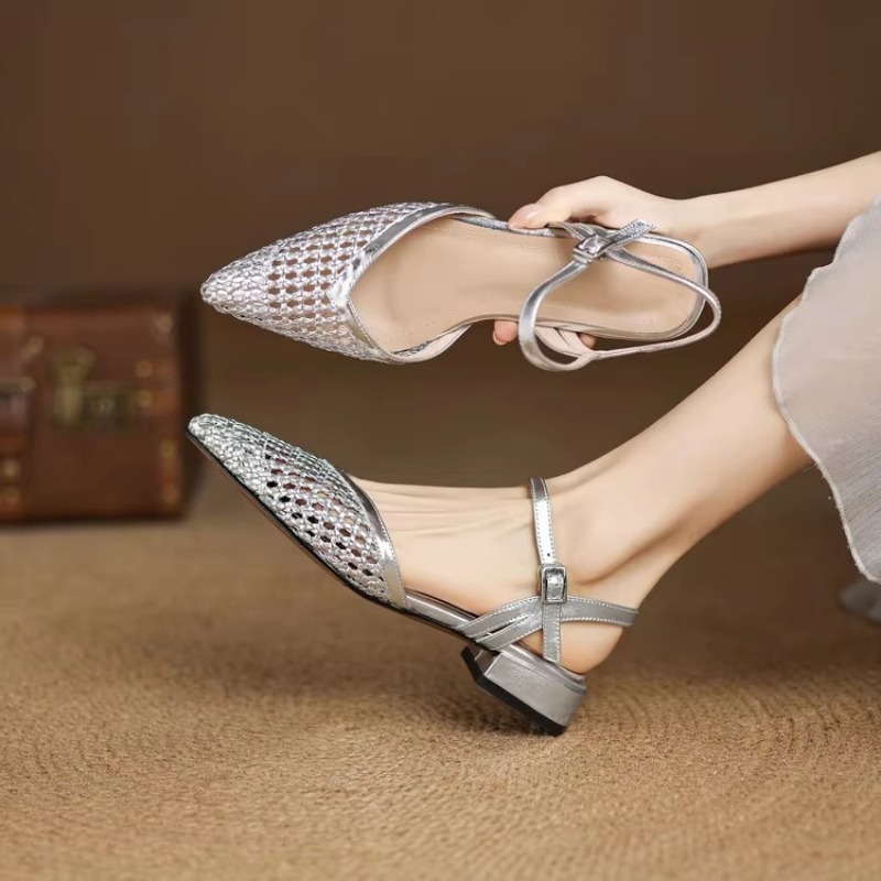 French pointed-toe woven high- - Casual Sandal Leather avaliação e preço