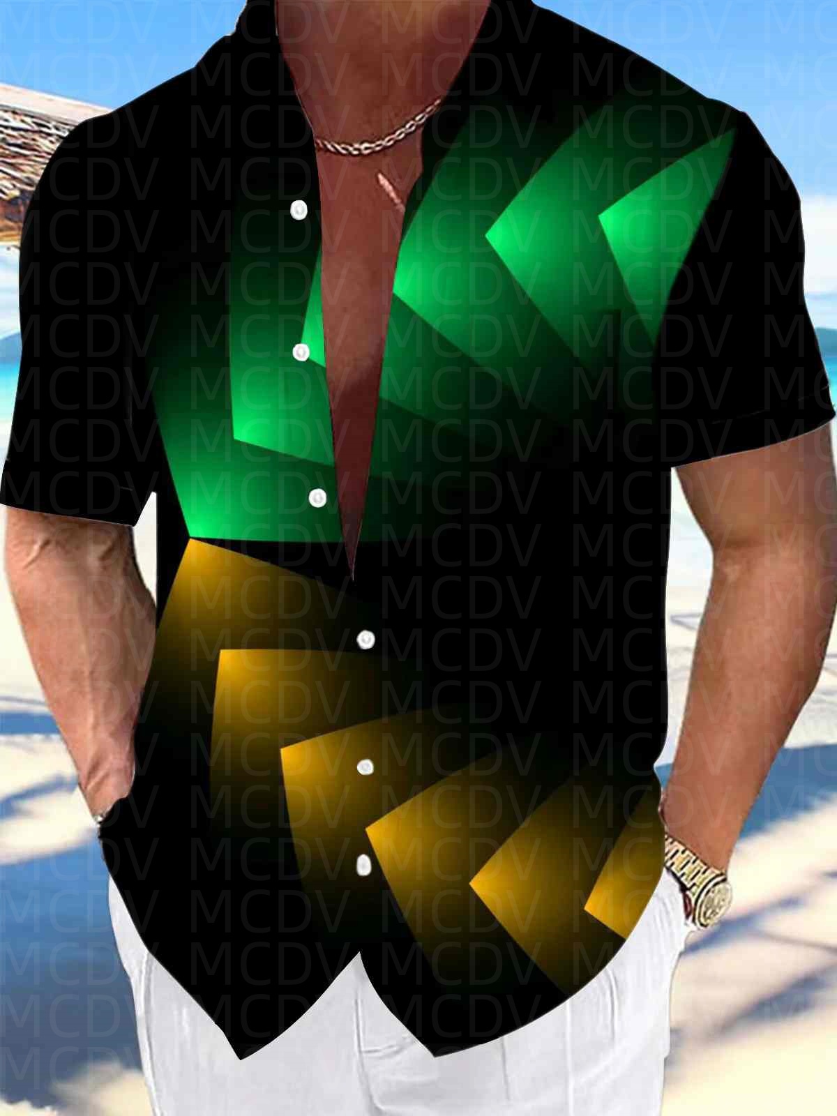 Flag Pattern Style Men's Hawai - Shirt Camp Collar avaliação e preço