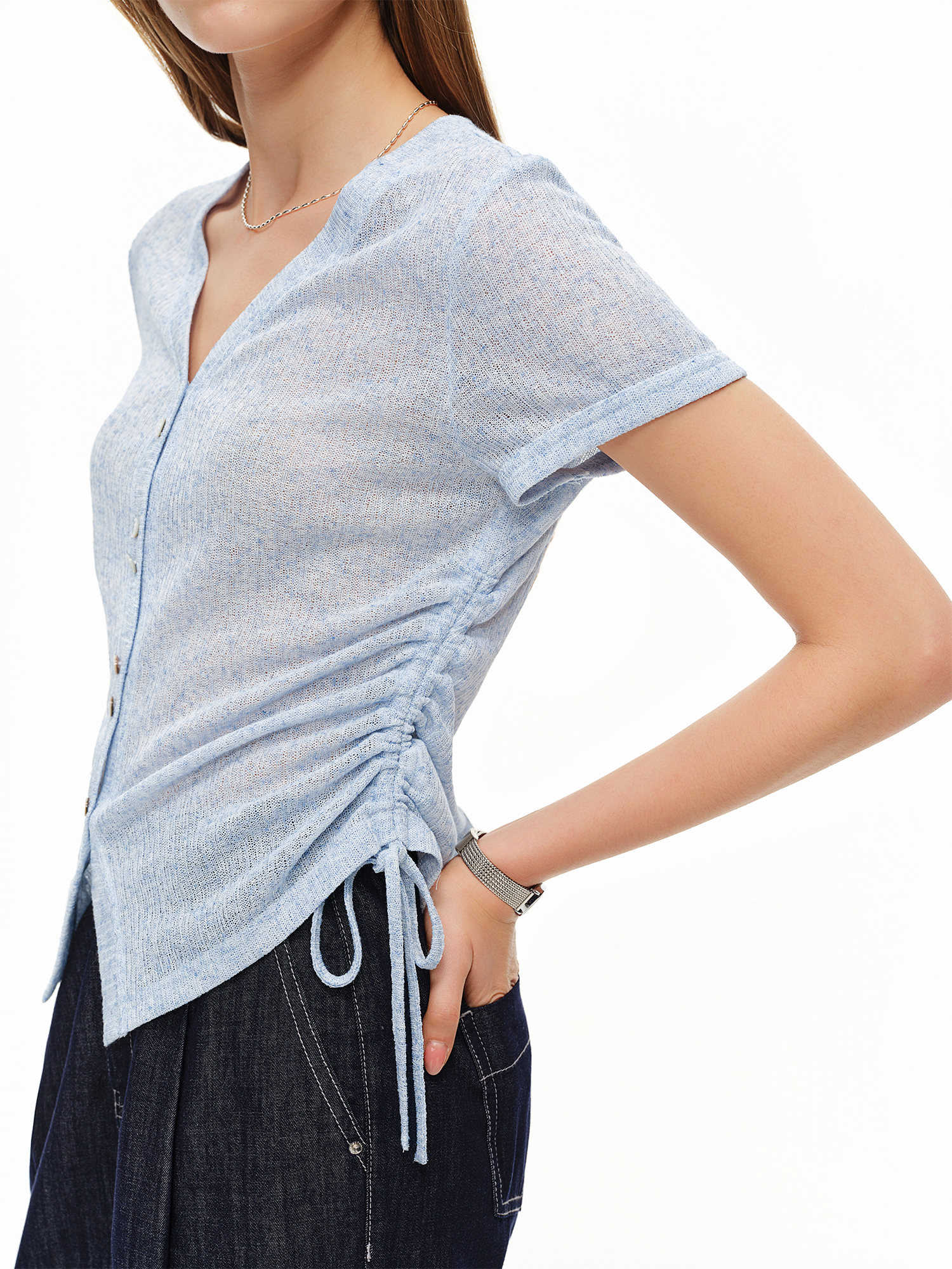 DUSHU Lightweight V-neck Linen - Short Linen Drawstring avaliação e preço