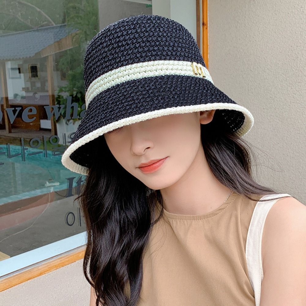 Elegant Bow Fisherman Hat Fold - Bucket Hat Straw avaliação e preço