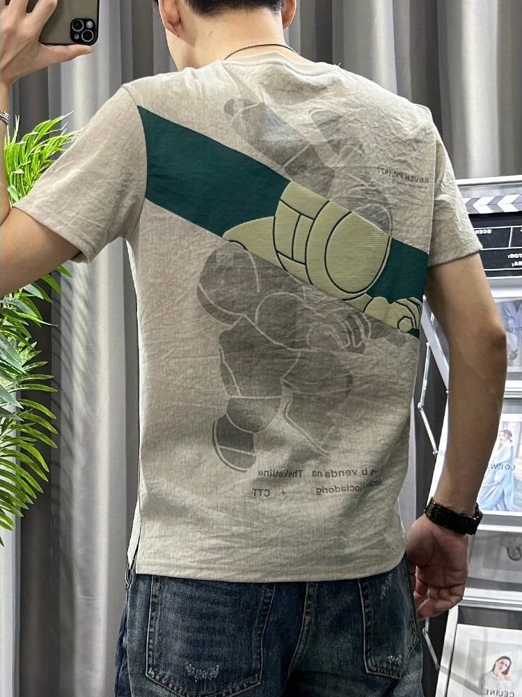 Male Tees Shirts White Linen T - Short Linen Drawstring avaliação e preço