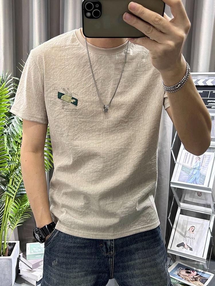 Male Tees Shirts White Linen T - Short Linen Drawstring avaliação e preço