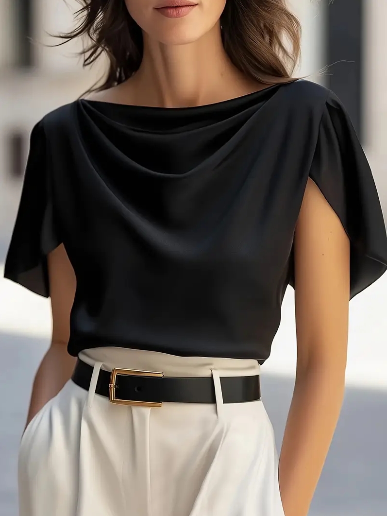 Elegant Draped Collar Butterfl - Shirt Camp Collar avaliação e preço