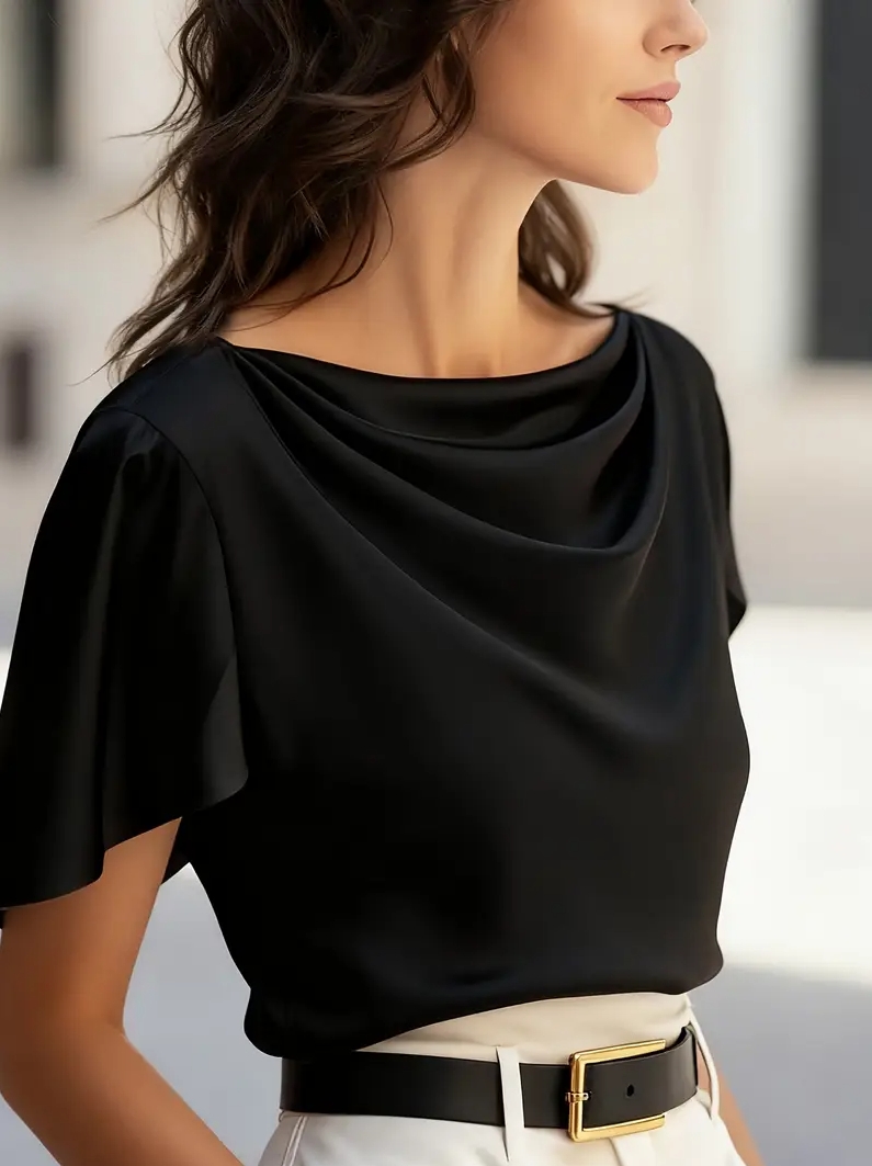 Elegant Draped Collar Butterfl - Shirt Camp Collar avaliação e preço
