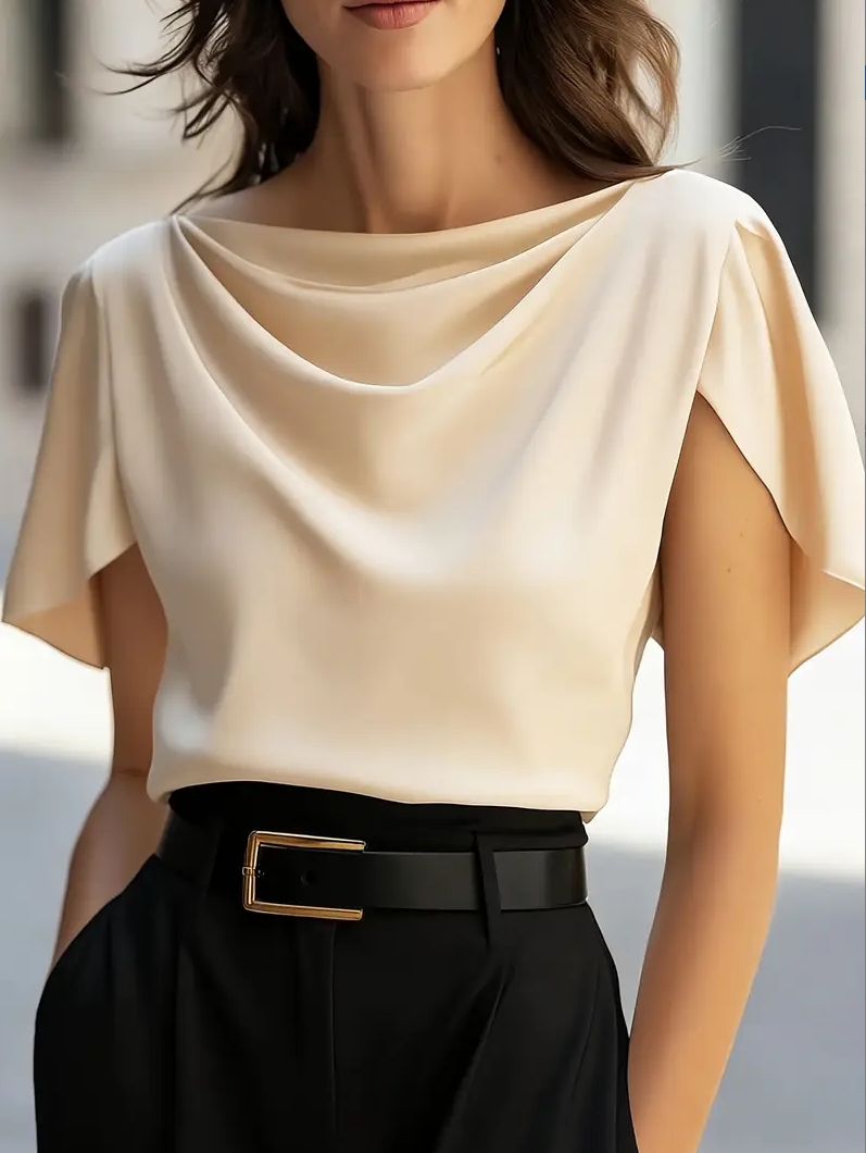 Elegant Draped Collar Butterfl - Shirt Camp Collar avaliação e preço