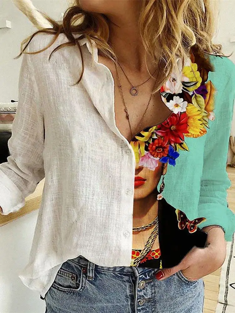 Women Spring And Autumn Long S - Shirt Camp Collar avaliação e preço