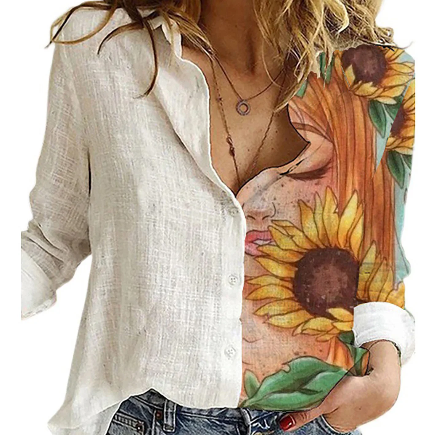 Women Spring And Autumn Long S - Shirt Camp Collar avaliação e preço