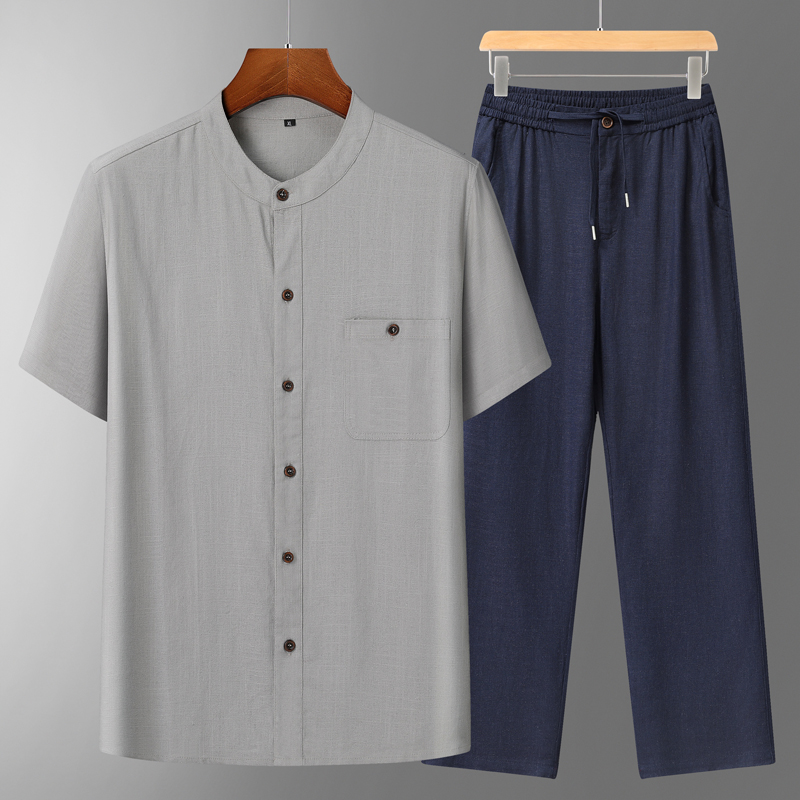 Men's Cotton Linen Tang Suit S - Short Linen Drawstring avaliação e preço