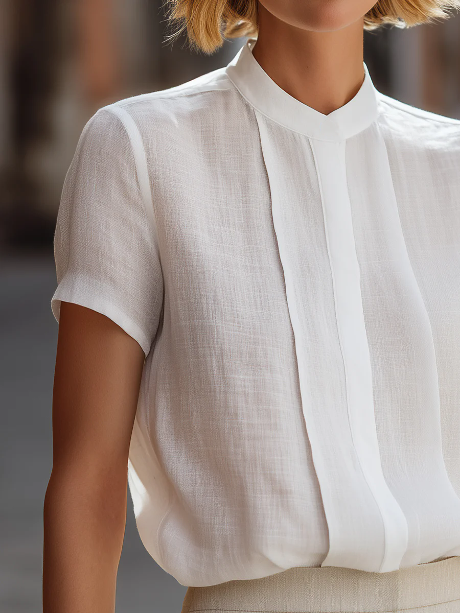 Women's Short Sleeve Pleated F - Shirt Camp Collar avaliação e preço