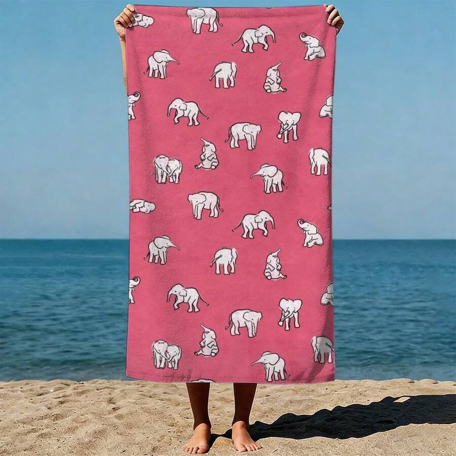 Elephant Pattern, Pink Backgro - Beach Towel Large avaliação e preço