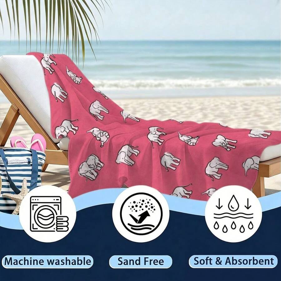Elephant Pattern, Pink Backgro - Beach Towel Large avaliação e preço
